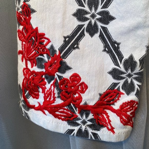 ISABEL MARANT BOLD RED FLORAL EMBROIDERED JEANS - Picture 6 of 11